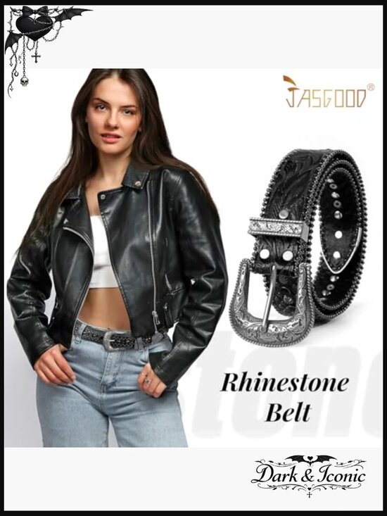 Rhinestone Studded Western Belt for Jeans - Adjustable Faux Leather main image 5